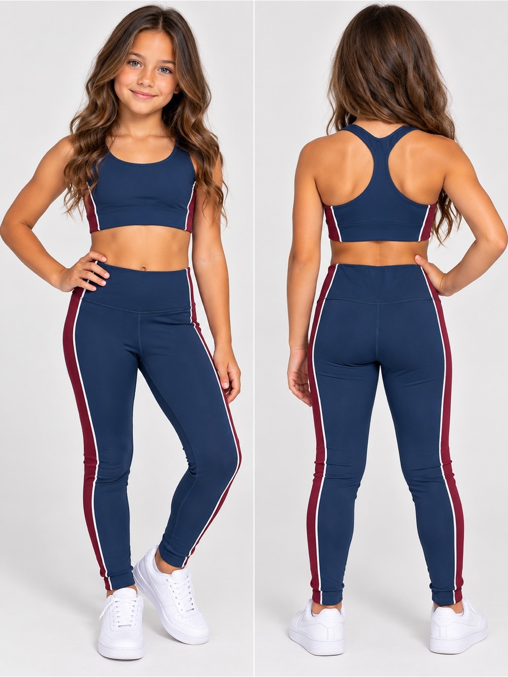 Target 🎯 3 pieces all in motion Navy Leggings with Maroon and White Side Stripes